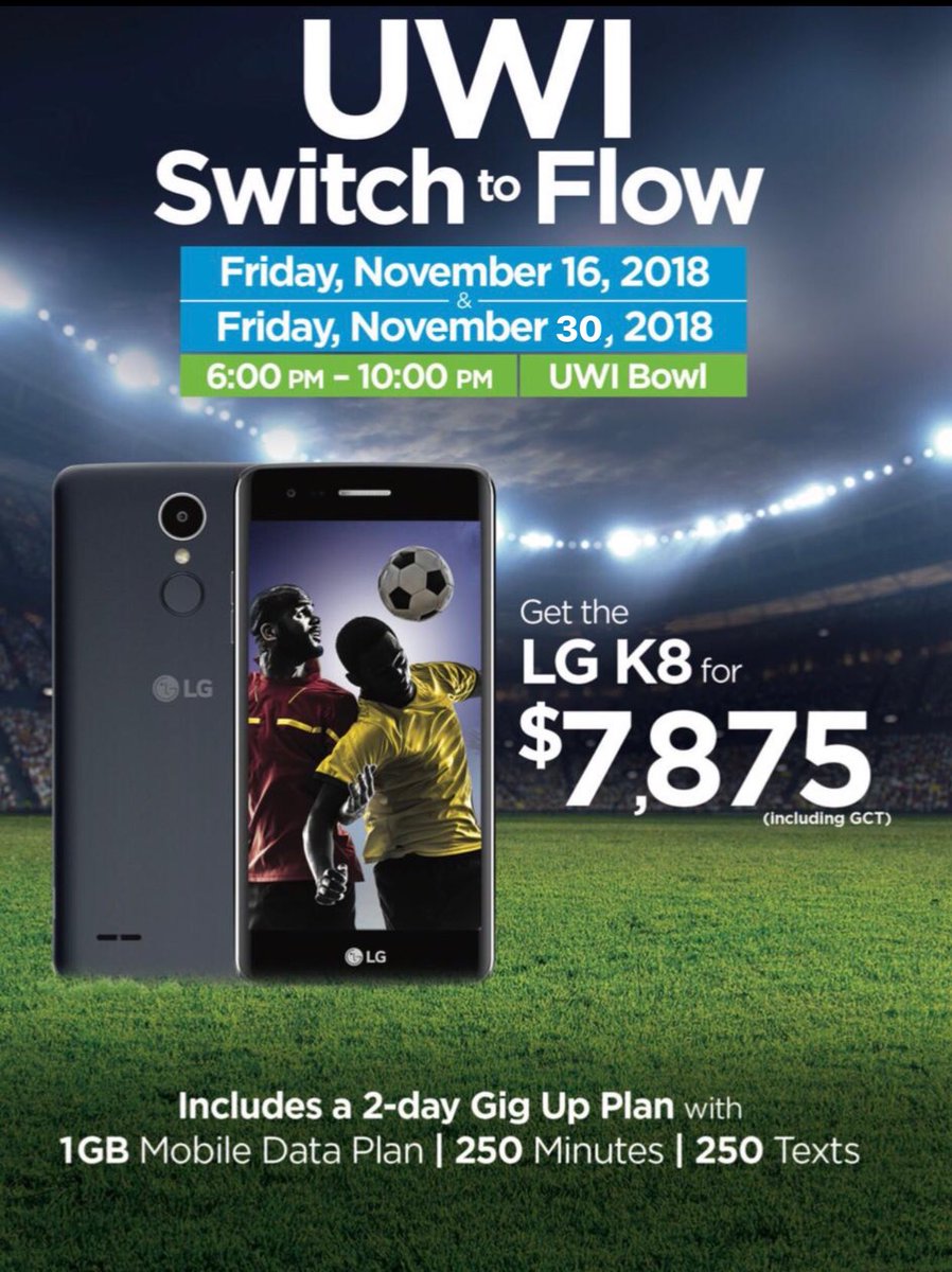 UWIMonaGuild's tweet photo. Let the minutes, data and text messages flow and just switch to Flow. Visit the UWI Mona Bowl on Friday, November 16 & 30 at our Champions League matches and receive some of what @FLOWJamaica is giving out๐
#iRepMyGuild #SwitchToFlow #FollowTheLeague https://t.co/QnFuJBSkVr