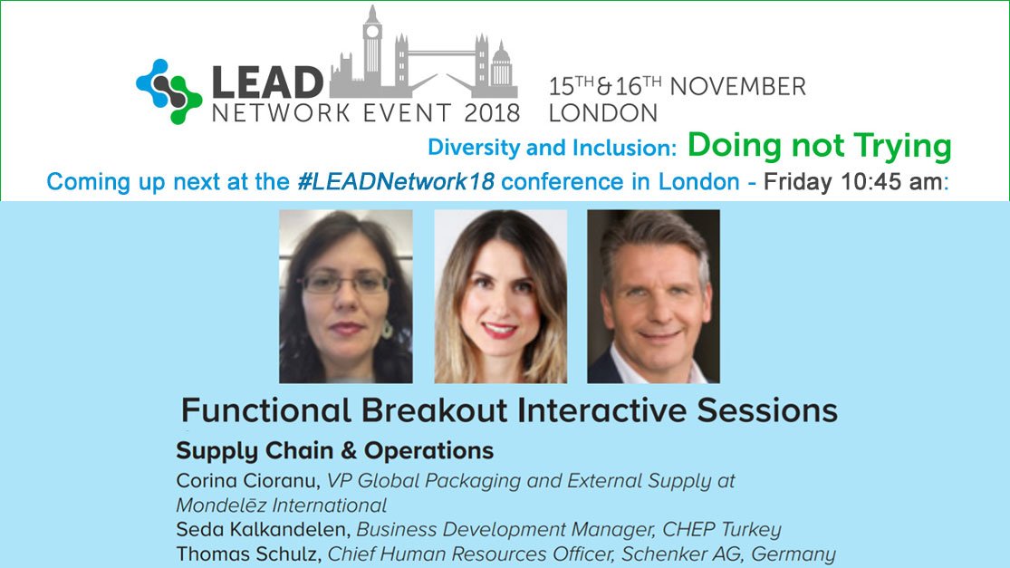 Lead_eu_net's tweet photo. Next up on the #LEADNetwork18 conference in London for #Diversity &amp; #Inclusion - #DoingNotTrying with representatives of @MDLZ, Schenker AG and @CHEP https://t.co/K2c4LbbyyE