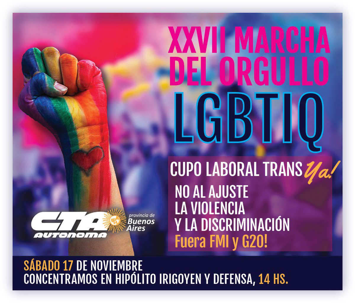 Este sábado 17 de noviembre se viene la #MarchaOrgulloLGTIQ