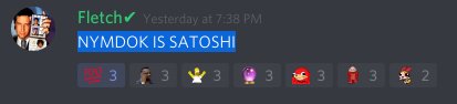 XRPDiscord's tweet photo. MoTD:  "@Nymdok IS SATOSHI!" - @jerryluyk - #xrp #XRPcommunity #xrparmy #ripple #cryptocurrency #cryptocurrencies #BitcoinCash #bitcoincashfork #bitcoin #btc #bcash #bch https://t.co/lVP11idCdo