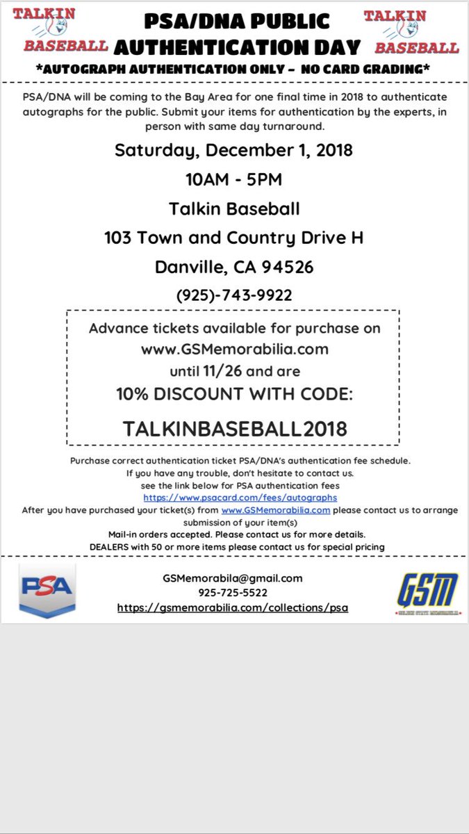 TalkinBaseball's tweet photo. Come into Talkin Baseball on December 1st when PSA is here! @GS_Memorabilia https://t.co/nxlz9gahqQ