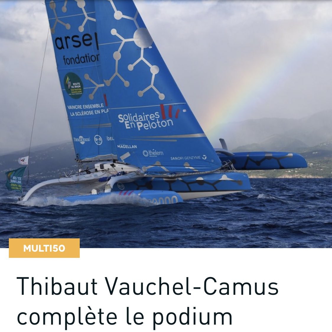 Bravo @thibautvauchel pour @DefiVoileSEP @FondationARSEP 👏👏👏 #RouteduRhum2018 #respect