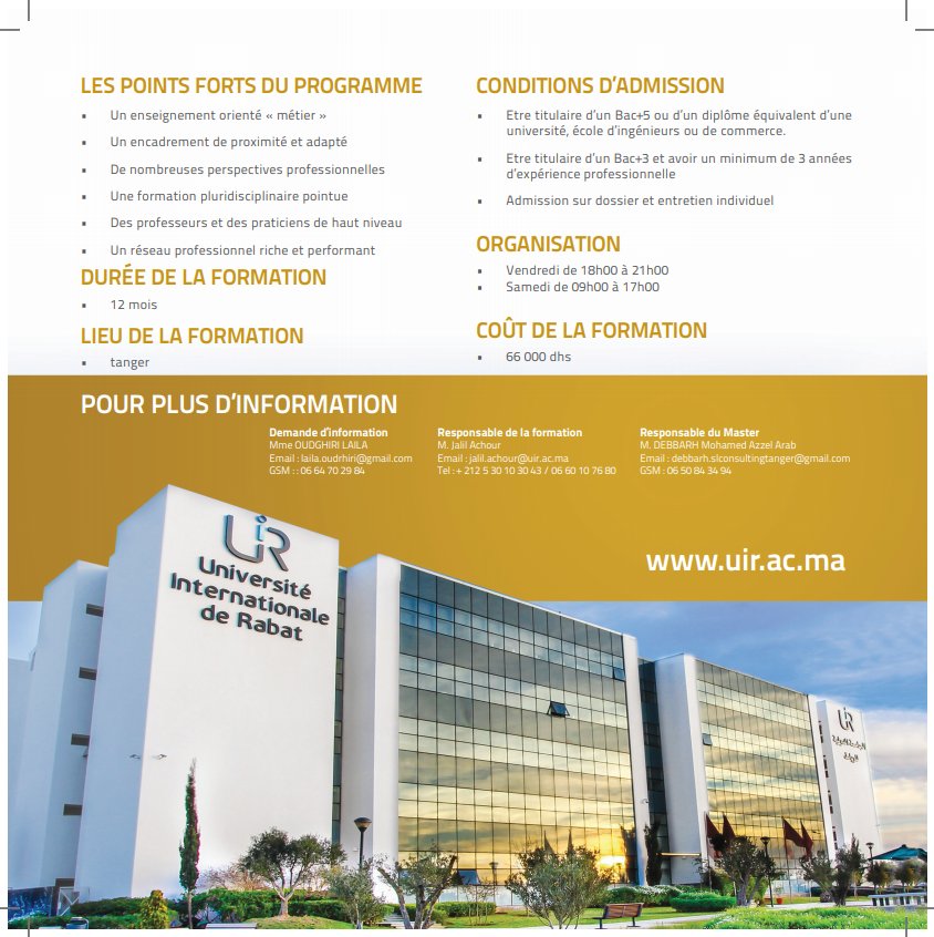 engineering_sl's tweet image. Université internationale de Rabat en partenariat avec le Groupe SL ENGINERERING TANGIER organise deux Exécutives Masters: Management de projet et des programmes, Pratique de la finance participative. A partir du 21 décembre 2018 à Tanger. Inscrivez vous uir.ac.ma