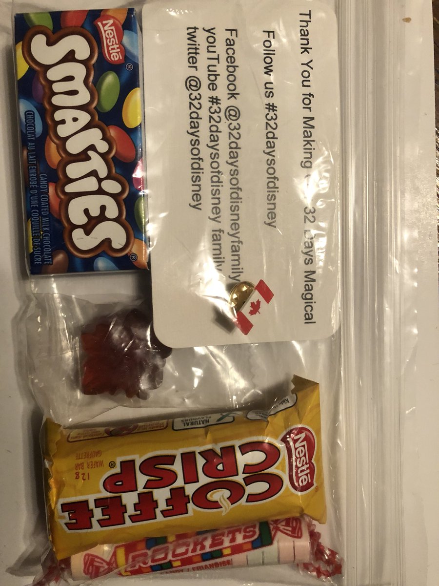 32daysofdisney's tweet photo. Thanks to all the input regarding the little thank you bags for our #32daysofdisney trip. Big thanks to @davidtilson for coming through with 🇨🇦 pins! This is a sample of one bag, Celine and the girls are looking forward to putting them together. @Nestle #canadiancandy https://t.co/EXtSD0kEPe