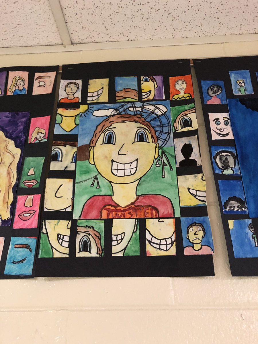 DmsSmarties's tweet photo. 7TH GRADE IS WHERE IT’S AT! 17 different self portraits! Line, shape, color, learning basics of displaying work! I can’t believe (actually, I can) how fantastic these are! Love this project! They certainly rocked it out! #successfulfacesofDMS #DMSart #mustbesuccessful https://t.co/JtJKRVifsh