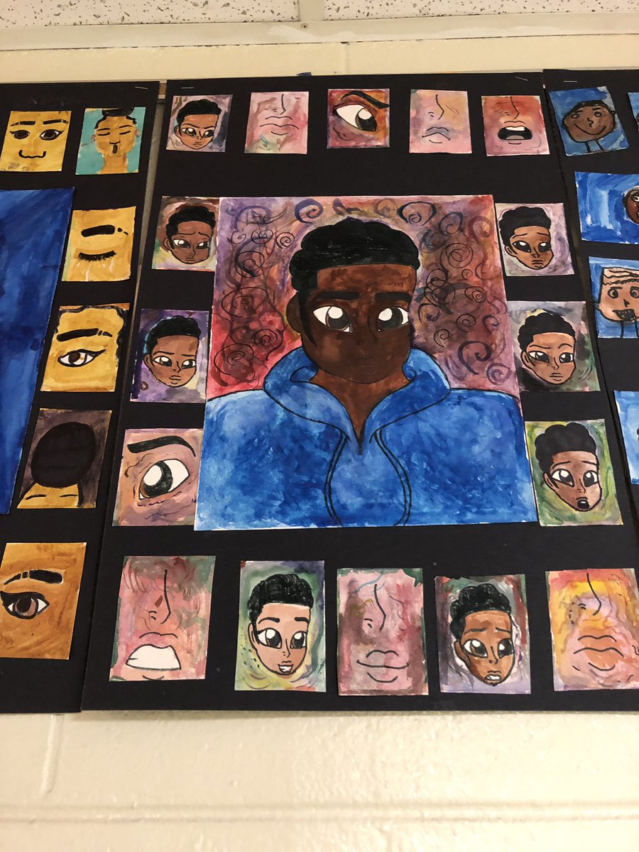 DmsSmarties's tweet photo. 7TH GRADE IS WHERE IT’S AT! 17 different self portraits! Line, shape, color, learning basics of displaying work! I can’t believe (actually, I can) how fantastic these are! Love this project! They certainly rocked it out! #successfulfacesofDMS #DMSart #mustbesuccessful https://t.co/JtJKRVifsh