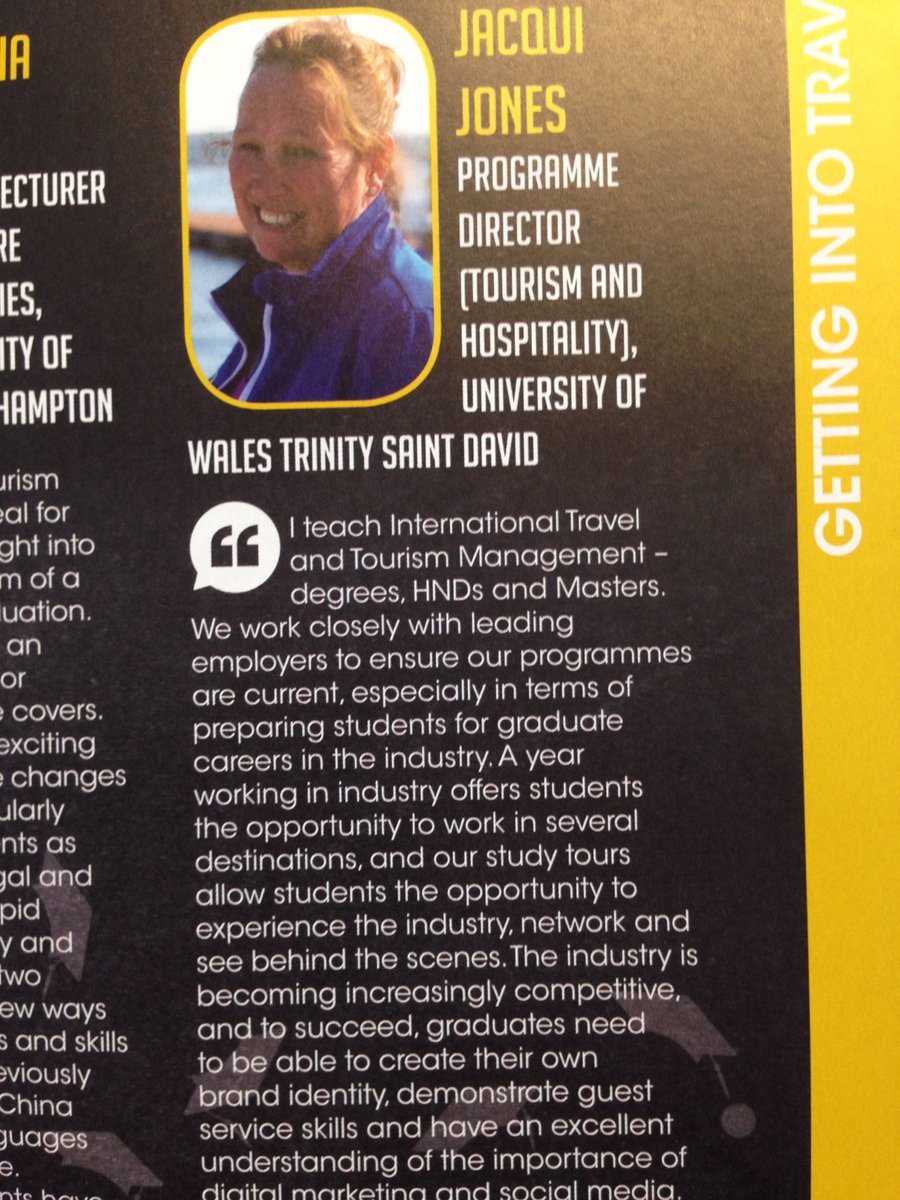 JohnHumphreys7's tweet photo. Great to see ⁦@JacquiJonesJJ⁩ and ⁦@UWTSD⁩ student featured in latest edition of #TakeOffInTravel ⁦@travelweekly⁩ https://t.co/bkgQN7CTLl