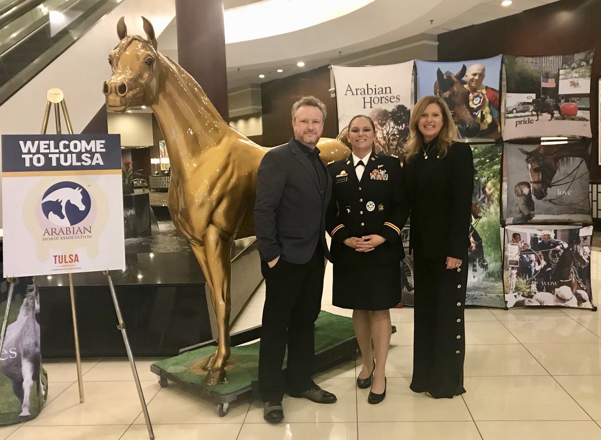 ElizShatner's tweet photo. Our proud @AllGloryProject team, spreading the word about equine-assisted therapy for #veterans. Gratitude to our hosts, the @AHAArabian Horse Assoc., joining up to help bring healing to those that served. #TAGP  #arabians #soldierforlife https://t.co/3yb9ZkQqqX