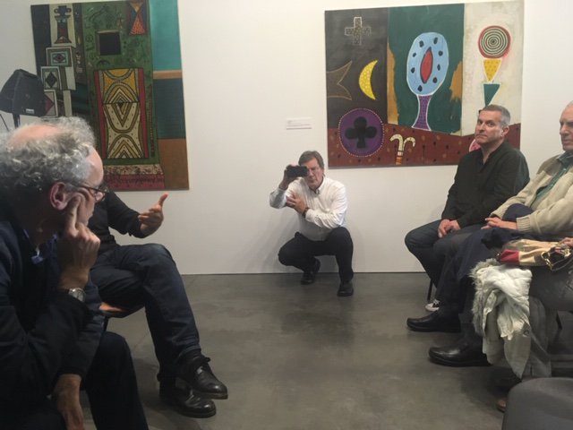 AndrewS484's tweet photo. Mark Hudson (chief art critic @Telegraph and writer) with Justin Krish (Film-maker -Bend it Like Beckham, Downton Abbey, Nanny McPhee) in Hertford to talk about their unique inspiring film on Alan Davie life and work shown to full House @HertfordArtsHub @HertsMercury @HertfordTC https://t.co/CawXOLVRrq