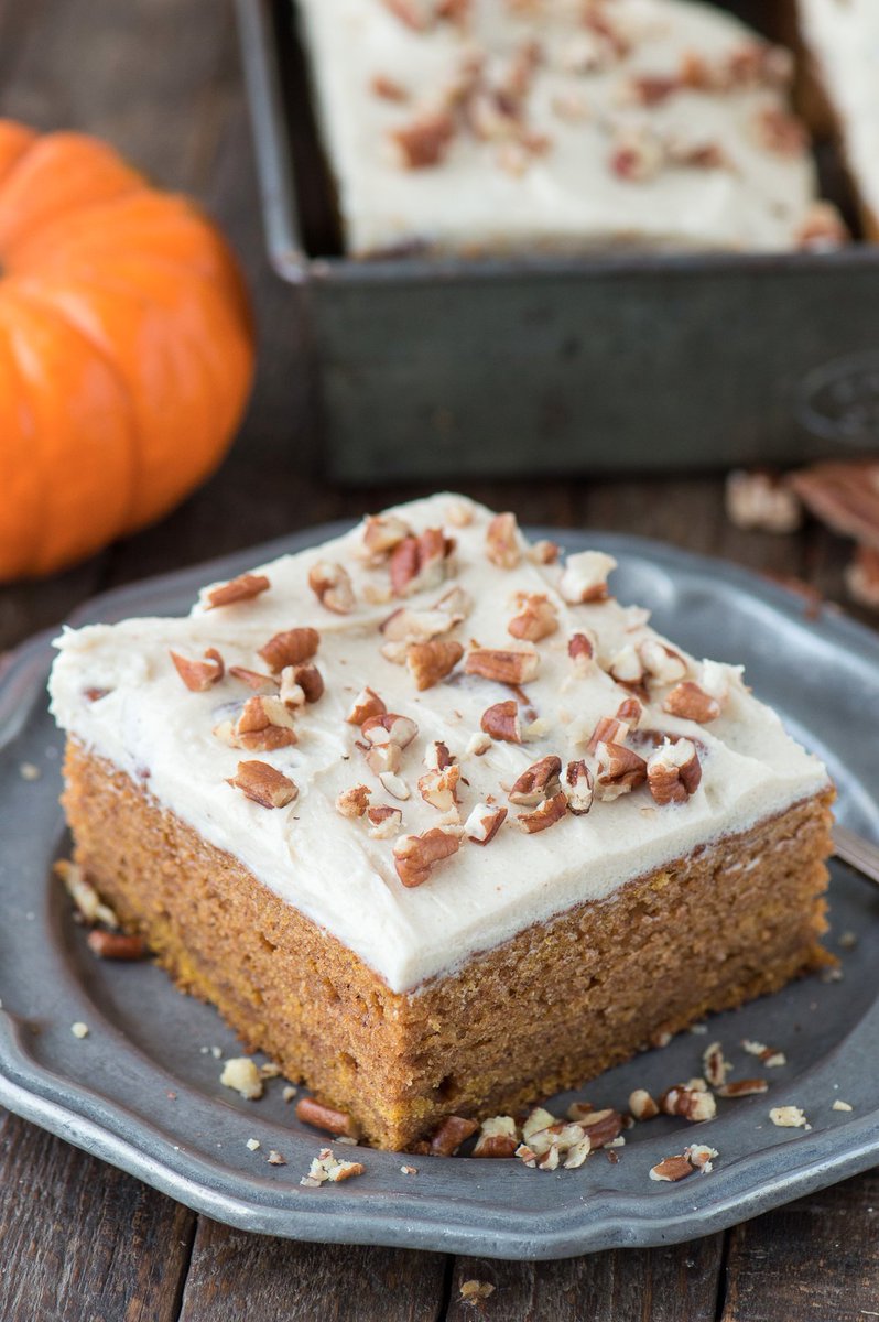Although we'd probably still love a homemade pumpkin cake plain, the butter-pecan frosting in this particular recipe adds that extra-special seasonal touch! Embrace fall flavors with this dish: https://goo.gl/vKm0Y0