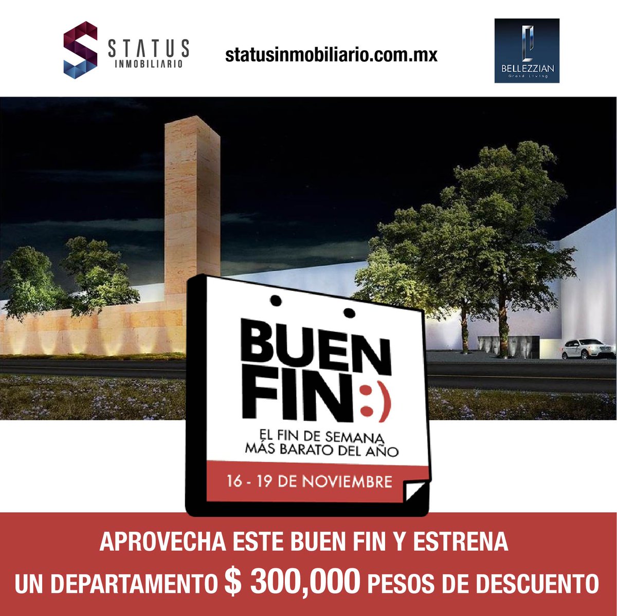 StatusInmuebles's tweet image. #StatusInmobiliario Aprovecha este #BuenFin y estrena #Departamento, te damos hasta $ 300,000 de descuento.
10,000 metros de áreas verdes, rodeadas de un espectacular espejo de agua.
statusinmobiliario.com.mx/bellezzian