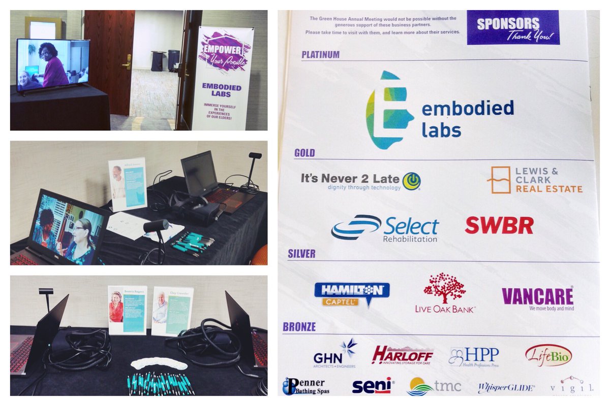 embodiedLabs's tweet photo. This week we were incredibly proud to be the platinum sponsor for The Greenhouse Project’s annual meeting in Louisville Kentucky, Innovations that Empower Your Possible. Thank you @GreenHouse_Proj for what you do to empower growth & meaningful care for elders! #GHP18 #mypossible https://t.co/0DCKvTiWLp