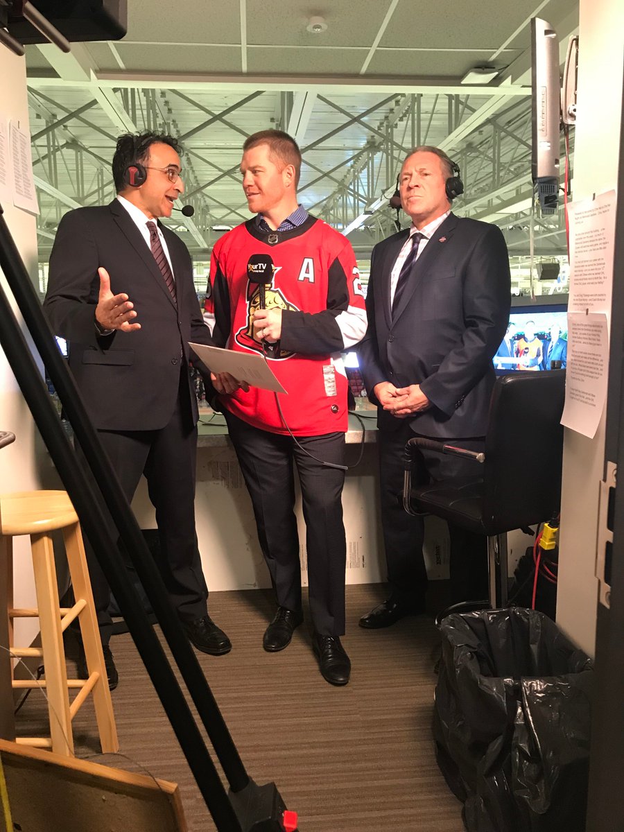 OHLBattalion's tweet photo. "North Bay is such a passionate city with passionate hockey fans that really know the game" - Chris Neil

@Senators alumni joins @yourtvnorthbay to talk about his time with the Cents' and re-visiting Memorial Gardens

#GoSensGo https://t.co/bHSUKTxMaC