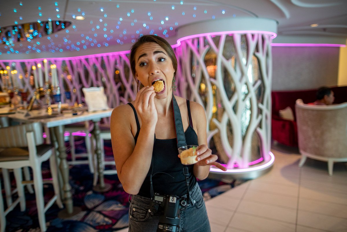 RoyalCaribbean's tweet photo. "I want to inspire people to travel more. If I can get someone to say "wow, I want to go there" that for me is like okay, I did something right.” - Cassandra, Traveling Content Creator. Tune in for the next 5 days as we highlight different crew members from #SymphonyoftheSeas. https://t.co/xENbtKM3AN