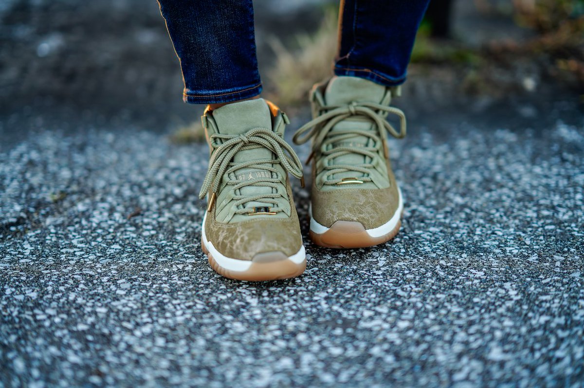 jordan 11 olive on feet