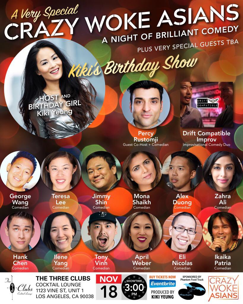 Sunday 11/18 2:30-3pm serving at @thethreeClubs 1123 Vine St, Los Angeles #CrazyWokeAsians #ANiteOfBrilliantComedy