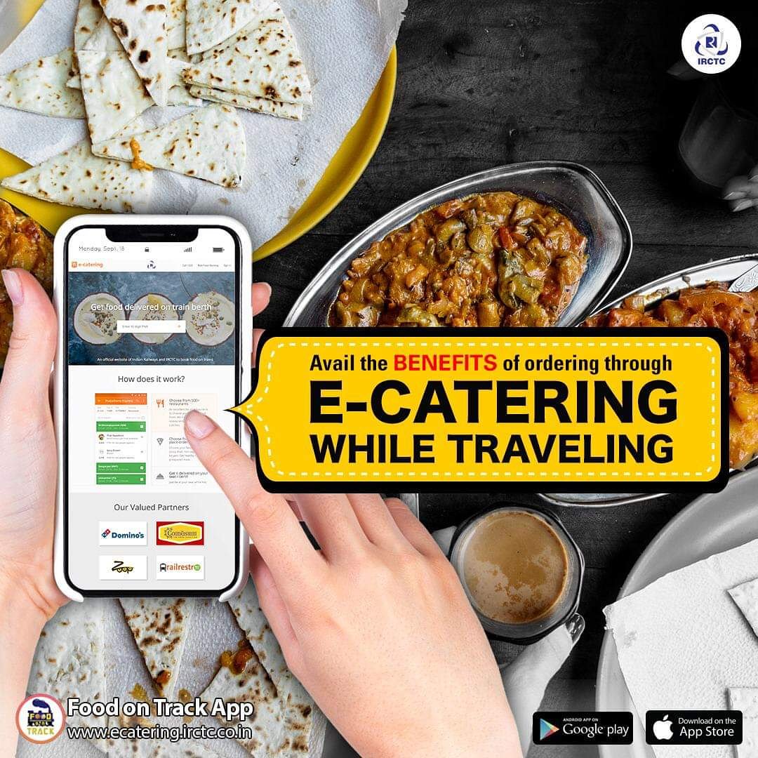IRCTCofficial's tweet photo. IRCTC E-Catering gives many benefits to travelers. Passengers can order food at their seat and eat their favourite dishes from various cuisines. The delivery is timely and taste is exceptional. Order Now: https://t.co/vYKDuOXaYF or Download the #FoodonTrack App. https://t.co/2Zpz5h1wAR