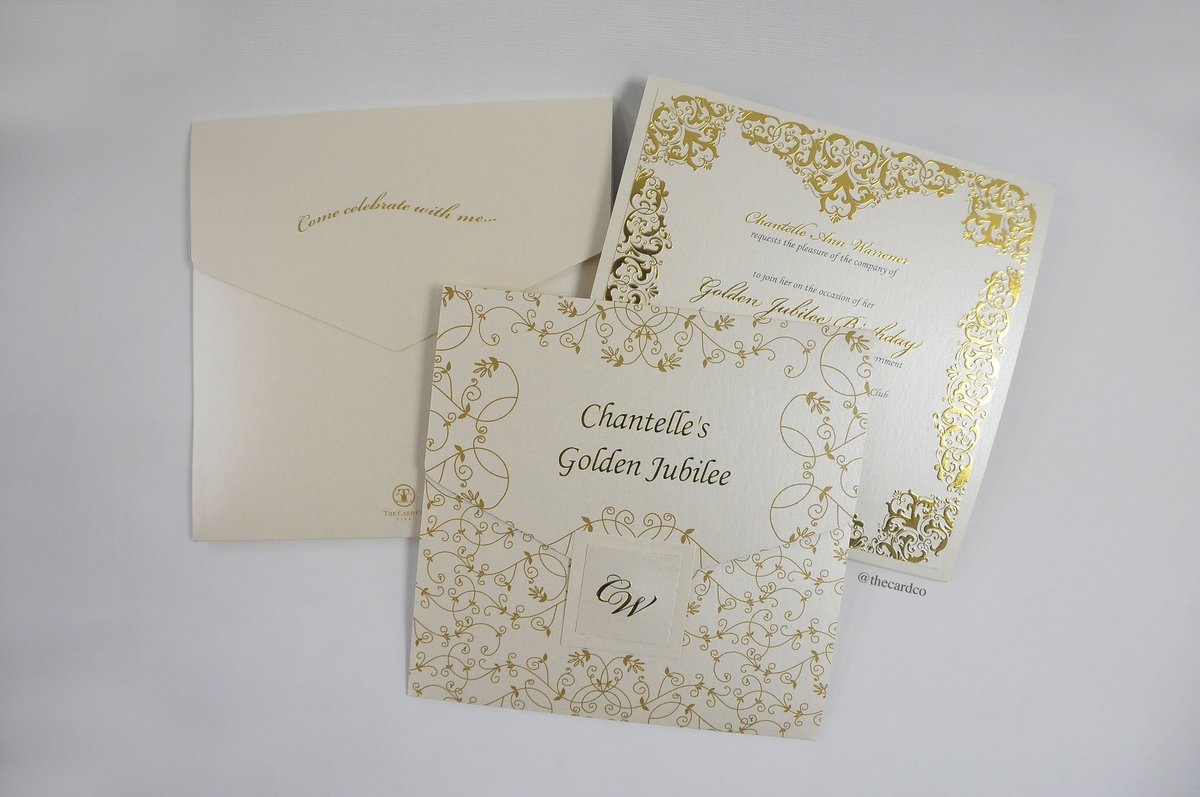 TheCardCo's tweet photo. Stay Gold! Celebrate your 50th birthday, in style as it is your Golden Jubilee and a huge milestone event in your life. #TCCStyle #TCCdesign #BirthdayInvitation #BirthdayCards #luxurycards #bespokeinvitation #vintagewedding #details #letterpress #goldfoiling https://t.co/EEjDg7SNWX
