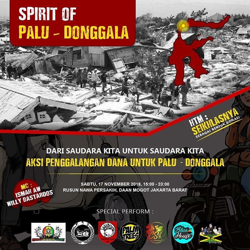 vespunker's tweet photo. Kuuy #kawanvespunk banjiri event Spirit of Palu-Donggala.

Kita nyanyi, goyang, joget, dan senang-senang sambil berdonasi.

Kecil/Besar, uang kamu sangat bermanfaat buat saudara2 kita.

Kamu punk, reggae, rock, metal, or dangdut, kita tetap Indonesia.

Vespunk on stage at 10 PM. https://t.co/PAPDk6jbF4