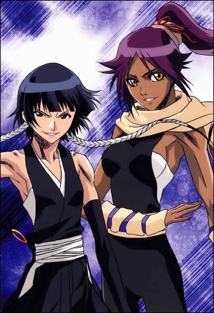 Sakura and ino vs soifon and yoruichi. 