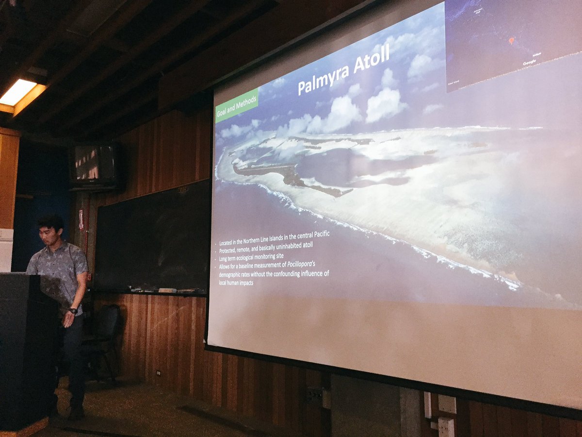 Congrats to Sho Kodera, the newest MS from @Scripps_Ocean ! He showed robust coral growth learned uniquely from studying the remote coral reefs of #PalmyraAtoll and the @USFWSPacific @NOAAFisheries Pacific monuments. Years of coral monitoring are invaluable! #100IC @TNCHawaii