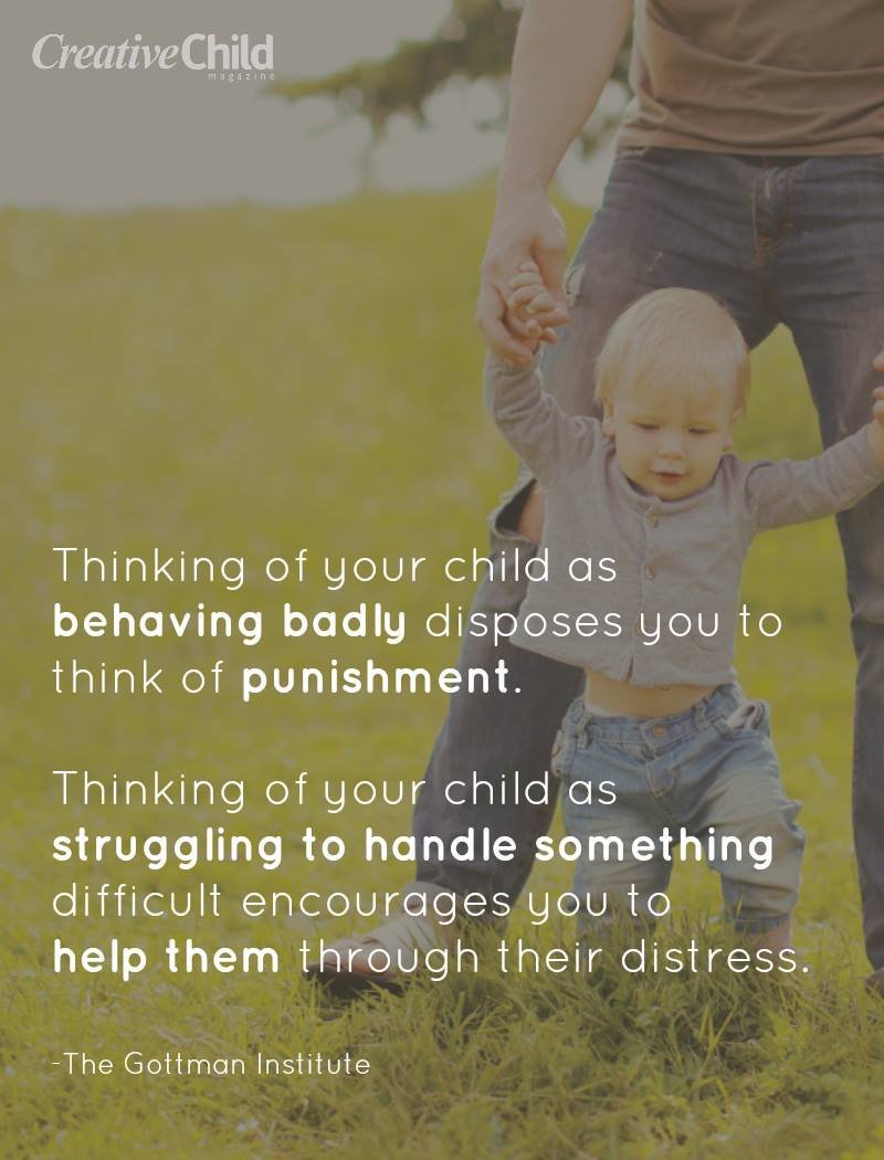 Thinking of your child behaving badly disposes you to think of punishment. Thinking of your child as struggling to handle something difficult encourages you to help them through their distress. #SEL #behavior <a href="/GottmanInst/">The Gottman Institute</a>