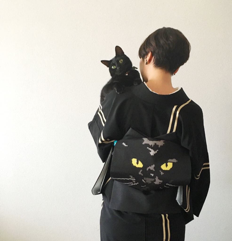 ファッションとキモノとコラージュ展、ハイカロリイオトメのi love cat