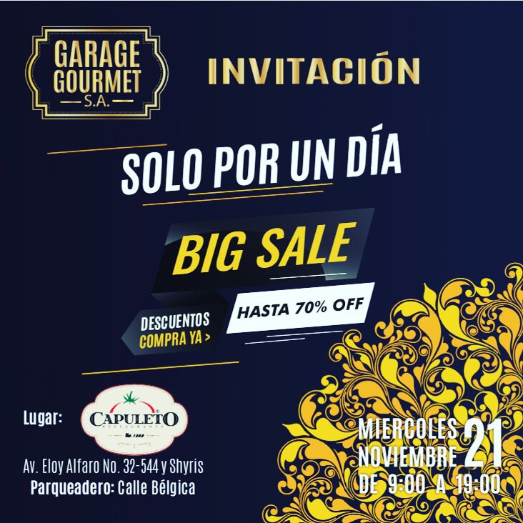 GarageGourmetSA's tweet photo. #Bigsale #descuentos en #vinos #licores #cervezas 20% 30% 40% hasta el 70% sólo por un día #noviembre21 te esperamos en el @capuleto de 9 am hasta las 7 pm https://t.co/rZTz5KmlZT