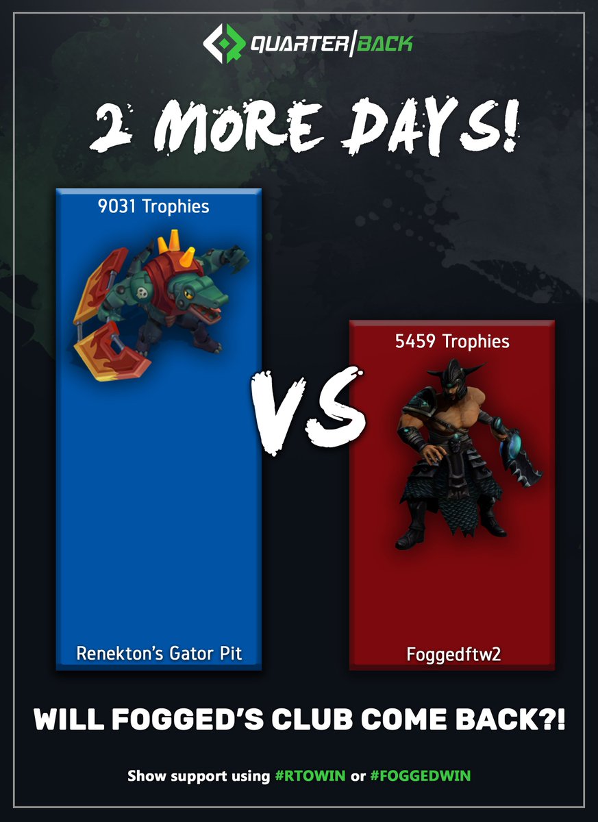qlubgg's tweet photo. SEASON ENDS ON SUNDAY AT 4pm PST
Will @foggedftw2's club make a comeback? or will @RenektonTopOnly's gator pit take the victory :)
Show support using #RTOWIN or #FOGGEDWIN https://t.co/5MxkOZiPu4