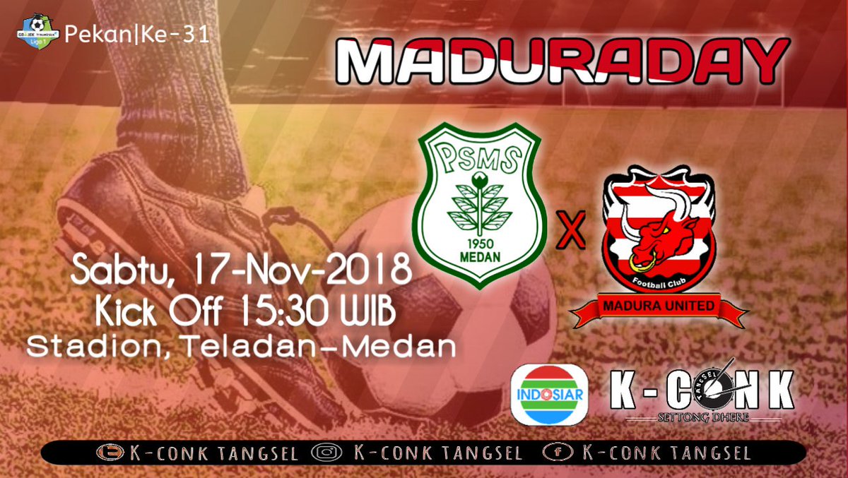 Laga-Away Pekan-Ke.31 MADURADAY

Madura v Medan
Sabtu , 17-Nov-2018
Kick Off : 15 : 30 WIB
Std.Teladan-Medan  Ayo Laskar Sapeh Kerap Buktikan Kalo Kamu Gak Cuma Jago Kandang

3Point Argeh Mateh!

#kconkmania #maduraunited #madura