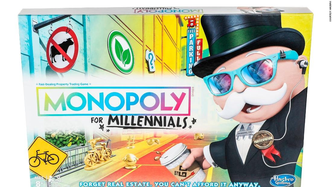CNN's tweet photo. Monopoly for Millennials is not about real estate because "you can't afford it anyway," Hasbro says https://t.co/CYzQ0dWhXM https://t.co/OuHPcfY7cY