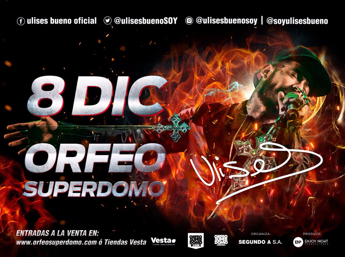 CronicaTropical's tweet photo. At #HoyVier16VentaTickets para #Sab8DicUlisesOrfeoSuperdomoCrodoba @UlisesBuenoSOY Cierra el #TourCreo2018🇦🇷 en el @OrfeoSuperdomo #Cordoba #CuartetoDelBueno #FiestaUlisera
#HoyVier16TicketsEnVenta #Adquirilos #TiendasVesta ó
https://t.co/ksEoIY2Xi5
Prod @EnjoyNightProd https://t.co/11WBsn3OO7
