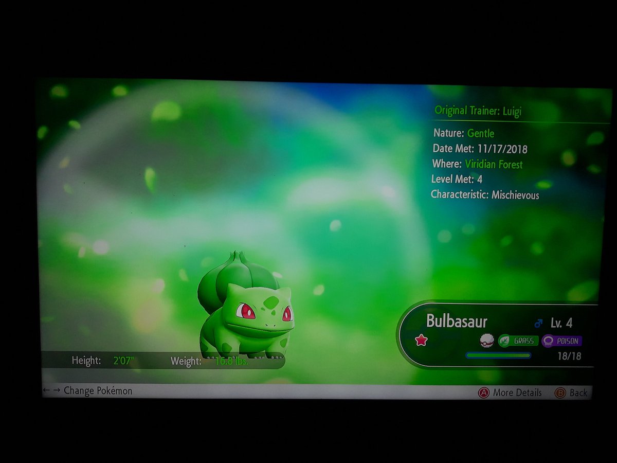 AzureMeteorite's tweet photo. Shiny Bulbasaur after a Pidgey chain combo of 32 in Viridian Forest! #PokemonLetsGo #Shiny #ShinyPokemon https://t.co/7tNmFomSud