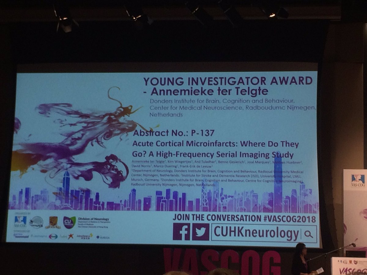 Congratulations to Annemieke ter Telgte for winning the young investigator award! <a href="/StrokeNijmegen/">NijmegenStroke</a> #VasCog2018