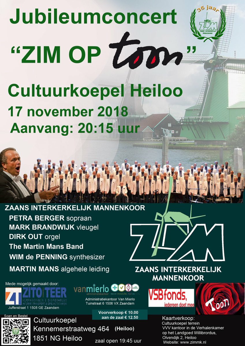 Vanmorgen repetitie met de Urker Mans Formatie voor de kerstconcerten en de Canada-tour. 
Vanavond het tweede jubileumconcert van het ZIM. Dit keer in Heiloo. UITVERKOCHT!