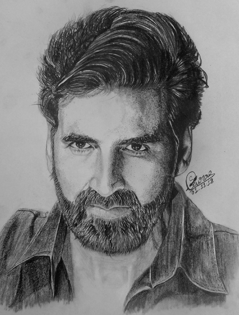 Paper Black Pencil Sketch of Akshay Kumar Size A4