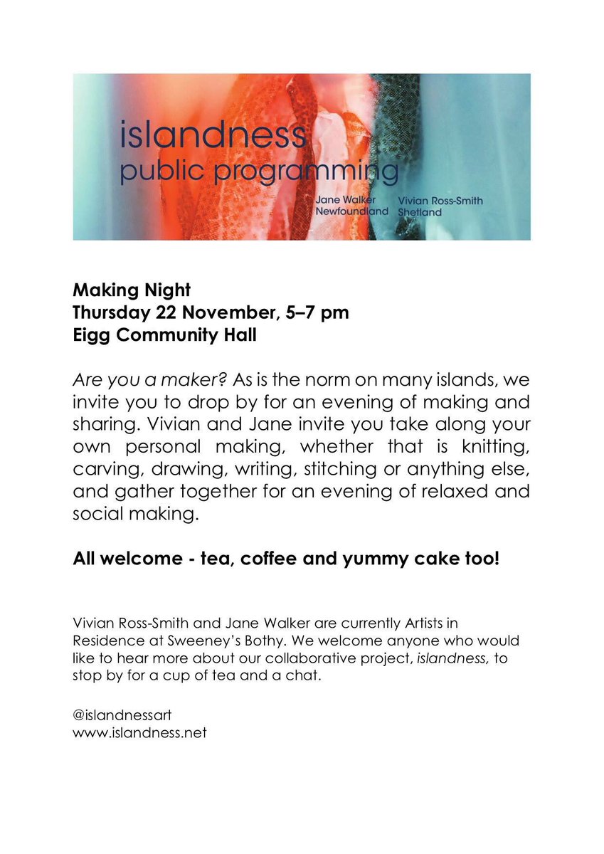 islandnessart's tweet photo. Join us on Thursday on @isleofeigg for a relaxed and sociable Making Night 😊 all welcome! https://t.co/R8zp8yA1FB