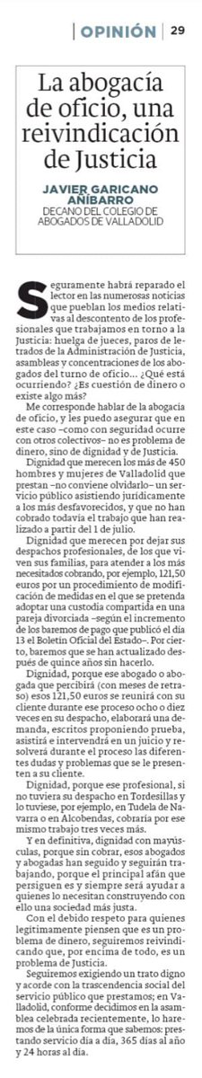 santocildesleon's tweet photo. "La abogacía de oficio. Una reivindicación de justicia". Magnífico artículo de Javier Garicano, Decano del Colegio de Abogados de Valladolid, en el Norte de Castilla @ica_leon @icav @Bierzo_icaleon @Abogacia_CyL @Abogacia_es https://t.co/9HOLdhrqAk
