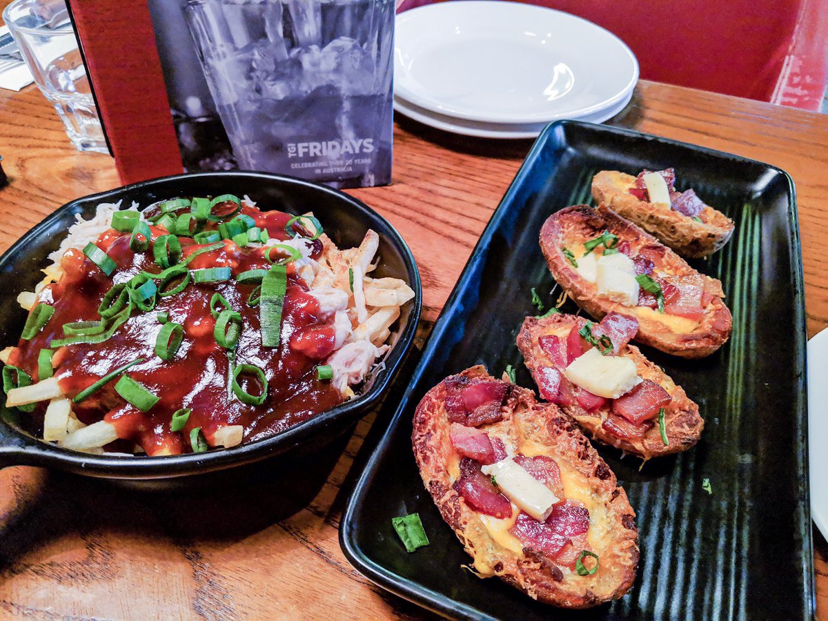cam_bum's tweet photo. Thanks Kuya Tips for Train-ing (12hr commute) 🚆 down to Melbourne for one night for my Birthday
Salamat sa blowout 🍽 ⠀⠀⠀⠀⠀⠀⠀⠀⠀
📸: Loaded Pork Fries &amp; Signature Loaded Potato Skins @ TGI Fridays, Southbank #foodie #melbourneeats #tgifridays #sabado #birthdayweekend https://t.co/HcgcQNgfav