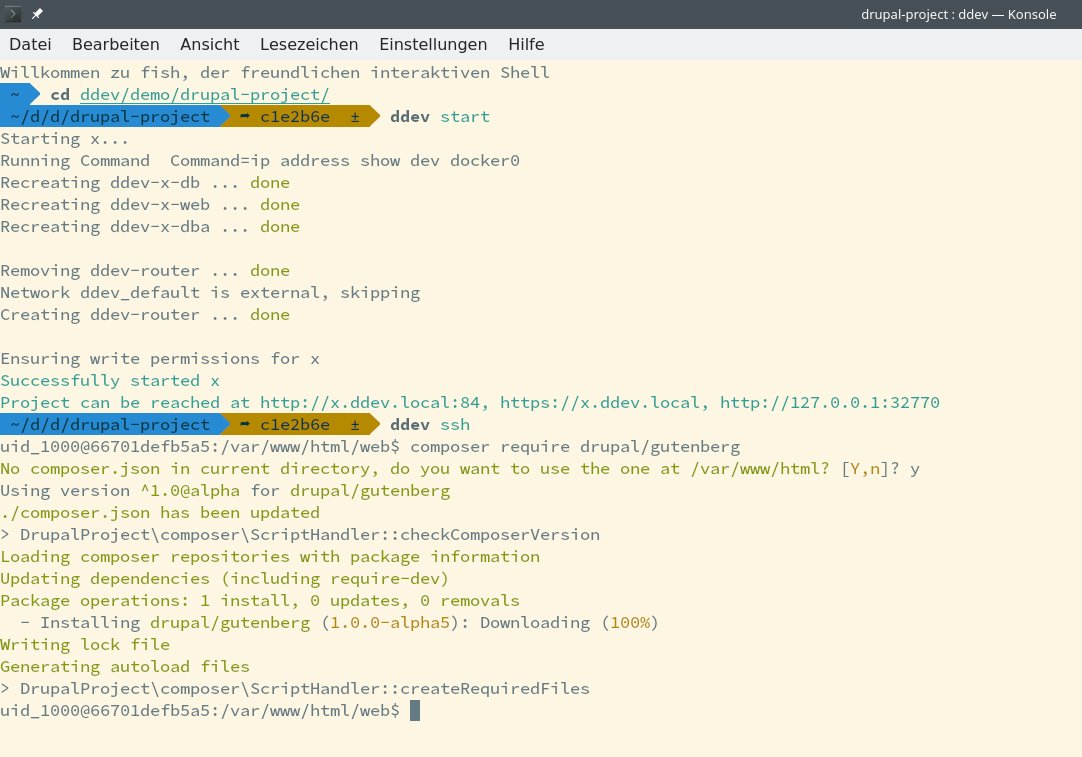 psnebc's tweet photo. #drud #ddev #drupal #gutenberg installation https://t.co/uZ98WpEeMM