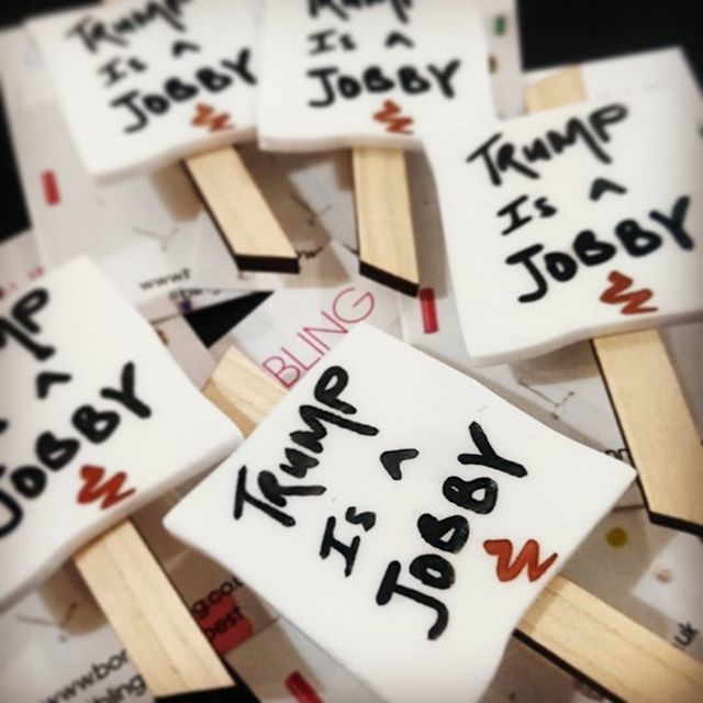 shopofinterest's tweet photo. Among other things... Bonnie Bling protest brooches back in stock! 
#Trump #jobby #orangesackofmoron #jewellery #brooches #bonniebling #shopping #shoponline #Finnieston #Glasgow #scotland https://t.co/VamxCAHzXM https://t.co/SzywXi0tlQ