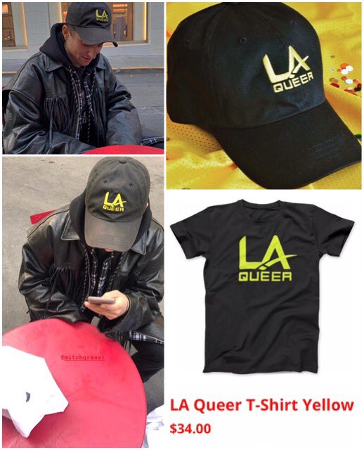 GrassiFashion's tweet photo. @mitchgrassi wearing a limited edition 2017 #laqueer hat from Third Class Clothing. The hat is no longer available but the shirt is on their website. https://t.co/1jpaJvkU9O