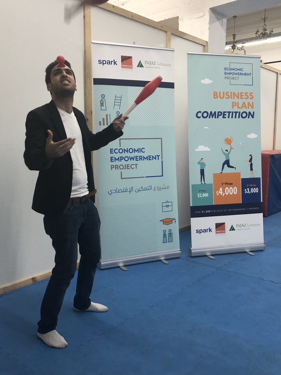 INJAZLebanon's tweet photo. Warning up before his speech @semo_code Sami Al-Ahmad the CEO & Co-Founder @marj3com is joining us for the #entrepreneurship #circus with @SPARKorg #economicempowermentprogram and #EBDA https://t.co/CjfwjlEfGm
