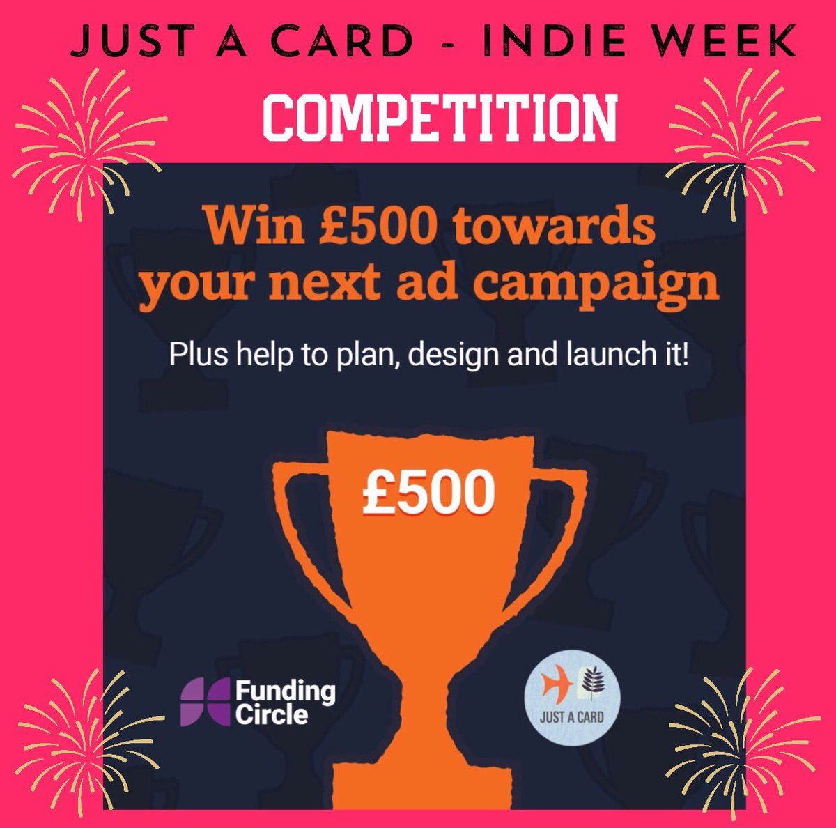 ⭐️COMPETITION⭐️

CALLING ALL SMALL BUSINESSES/MAKERS/ARTISTS/INDEPENDENTS!

Want to win an AMAZING prize during JUST A CARD - INDIE WEEK?!

Follow us &amp; our partners on Instagram - info coming soon!

FUNDING CIRCLE:
Instagram.com/fundingcircleuk

JUST A CARD:
Instagram.com/Justacard