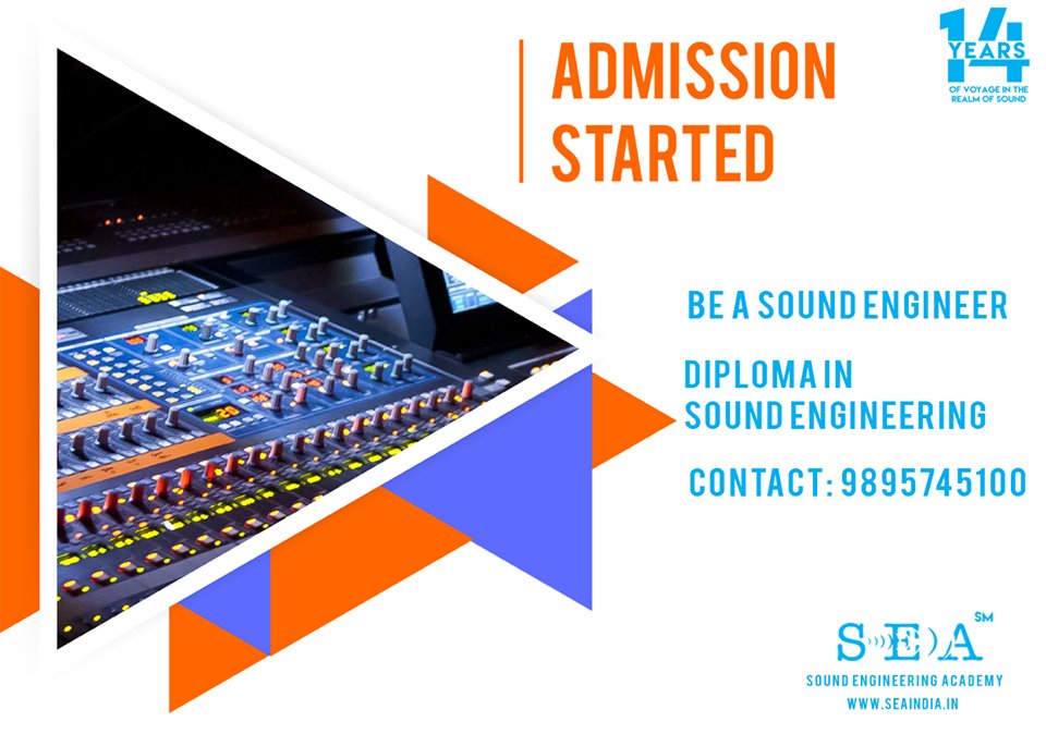 seaindia's tweet photo. Admission open for the 29th Batch of 1-year Diploma in Sound Engineering &amp; Sound Recording. 
Apply Now : https://t.co/xsxUexEYa3
#sound #engineering #diploma #course #career https://t.co/o4xH5btdIv