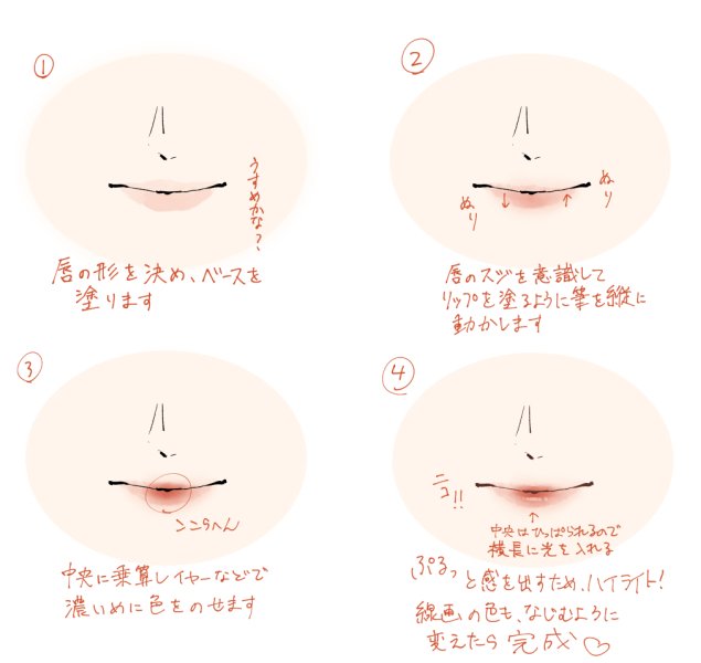 プロ監修 イラスト講座 唇の塗り方 ぷるっとした感じを出せる様になります T Co 4xziwm0dk2 Twitter