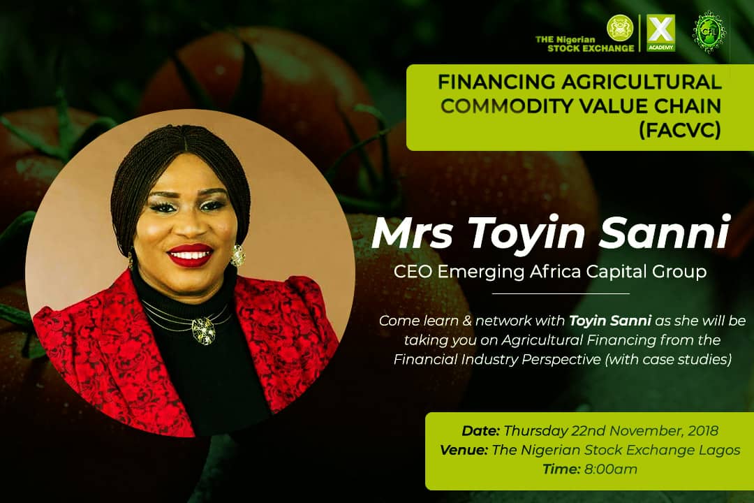 CorpFarmers_int's tweet photo. we will further extend the discus with the Training on Financing Agriculture Commodity Value Chain coming up on Thur at the Nigerian Stock Exchange @nsenigeria wit faculty from
@IITA_CGIAR
@EACapitalGroup
@NSEcontact
#ASHON @cisnigeria and moderated by Africa 🌍best @BBoason https://t.co/NefZzFCH8N