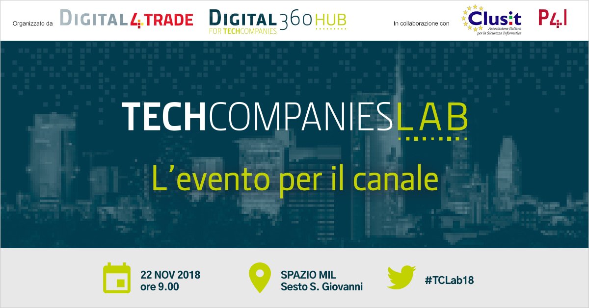 AI4Business_it's tweet photo. L' #IntelligenzaArtificiale sta acquisendo un’importanza cruciale per il #CanaleICT - Se ne parlerà al #TCLab18 - il Tech Companies Lab promosso da #Digital4Trade e @Digital360Hub in programma a Milano il 22 novembre >> https://t.co/rUq4agvA3f https://t.co/qpkVSAAZOf
