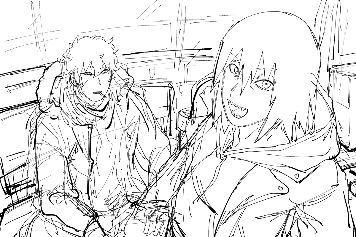 水月とミツキ(ログ)の絵を何気なしに描いたけどこれ表紙にするかオマケのポストカードにすればよさそうだなと思った…可愛くなりそうだ。
(一枚絵として始めたので表紙とかオマケ(予定)はまた別途で描きます) 