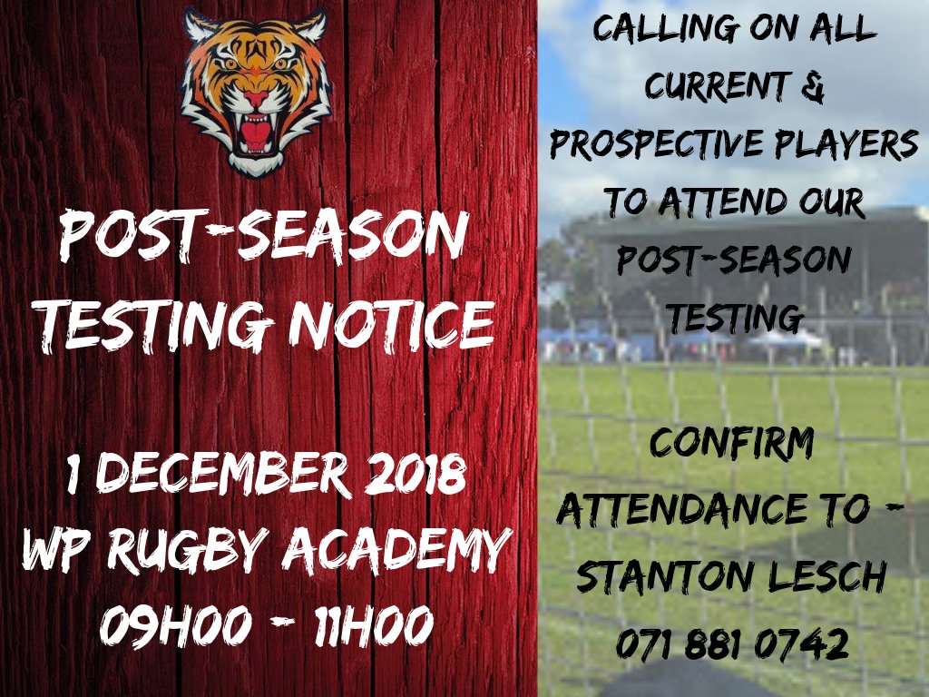 Newsflash - Post-Season Testing - 01 December 2018 <a href="/wpclubrugby/">WP Club Rugby</a> #WeAreTiere #WeGoAgain #TiereYes